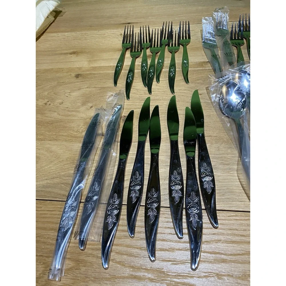 Washington Forge Avon Rose Stainless Flatware Set of 49 with Box‎ VTG MCM